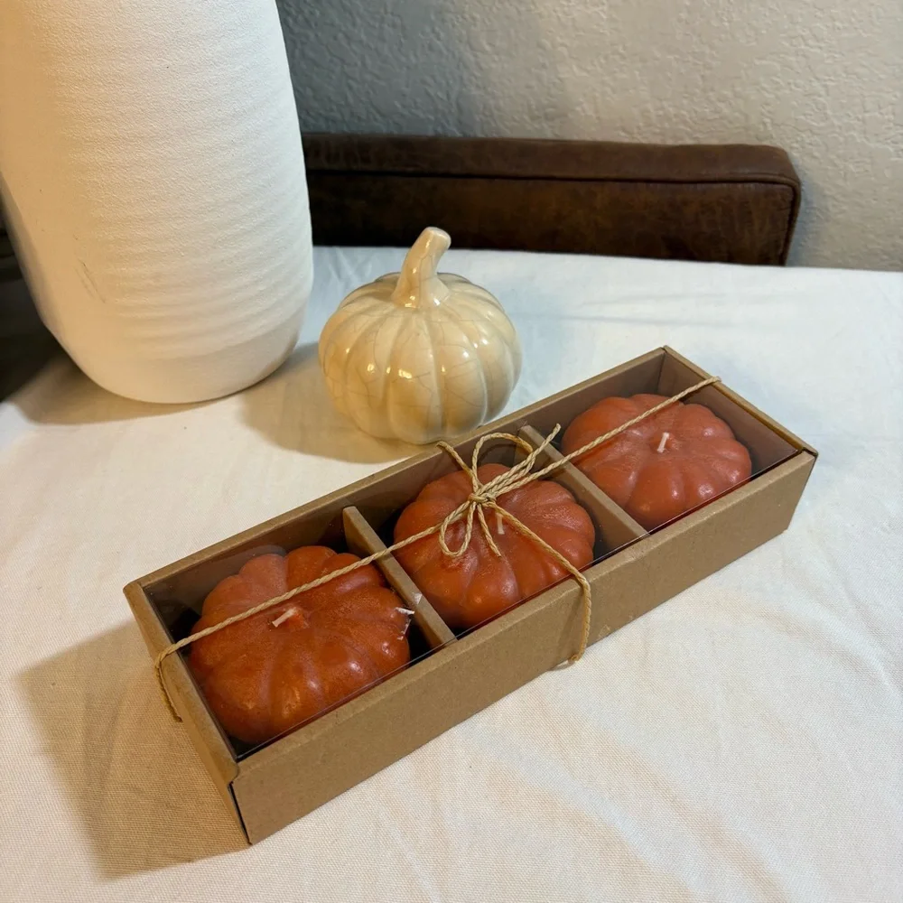 Crate&Barrel Pumpkin Candle Trio NEW IN BOX
